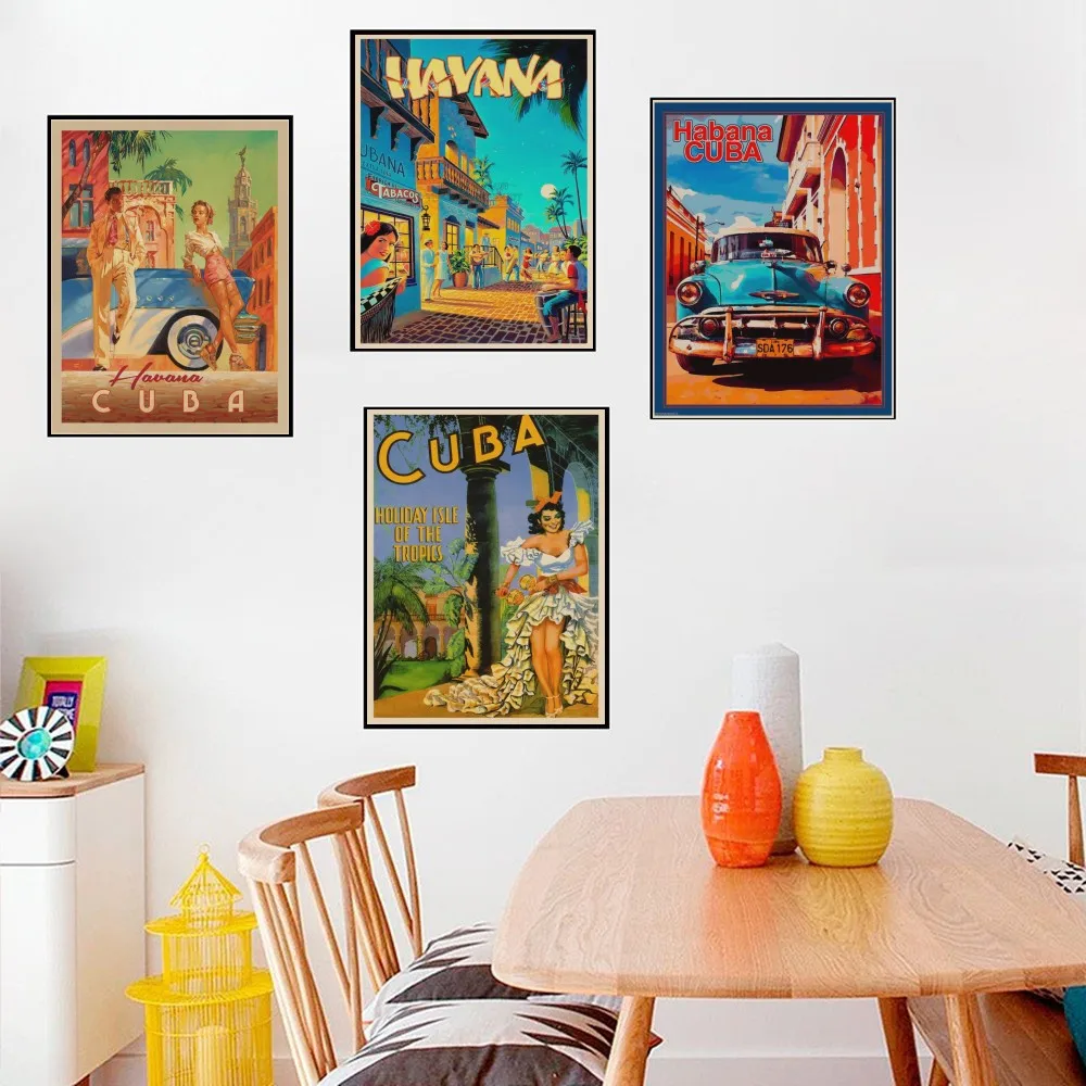 

Travel to Cuba Havana Painting Vintage Wall Kraft Posters Wall Stickers Home Decoration Pictures Gift buy 3 get 4 posters