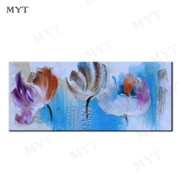 

MYT Hand Painted Blue Flower Colorful Oil Painting On Canvas 1 Panel Art Set Home Abstract Wall Decor Picture for Living Room