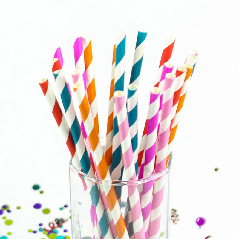

25Pcs/set Multicolor Striped Paper Drinking Straws for Wedding Decorating Straws Children Birthday Parties Anniversaries Supplie
