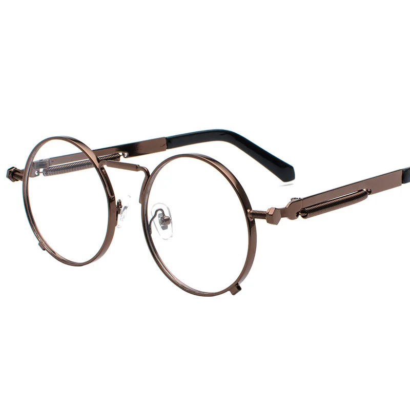 Винтаж круглые очки в стиле стимпанк Для мужчин Для женщин модные прозрачные Компьютер очки панка ясно металл оправы для очков