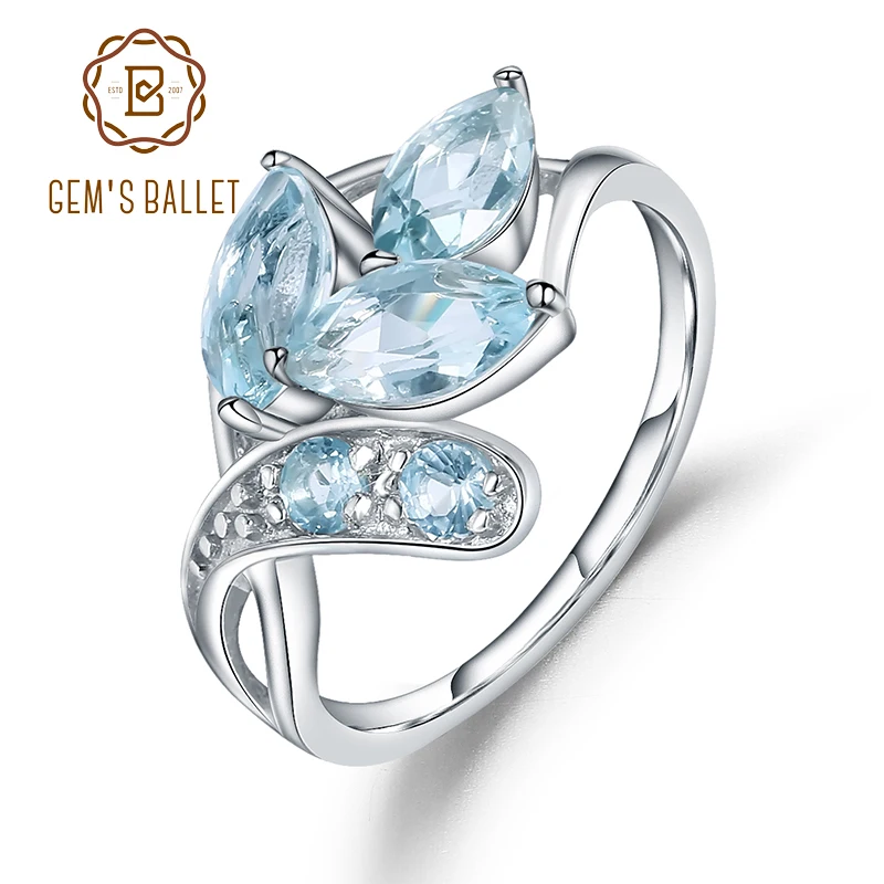 Gem's Ballet 925 Sterling Silver Sparkling LEAVES SILVER RING 2.4Ct Natural Sky Blue Topaz Gemstone Ring For Women Jewelry Gem's Ballet 925 Sterling Silver Sparkling LEAVES SILVER RING 2.4Ct Natural Sky Blue Topaz Gemstone Ring For Women Jewelry