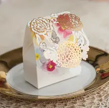 Ouro Caixa de 2015 Caixas de Papel de Doces de Casamento Borboleta Corte A Laser Boite UM Bapteme Dragee Caixa Corte A Laser de Casamento Caixa De Doces