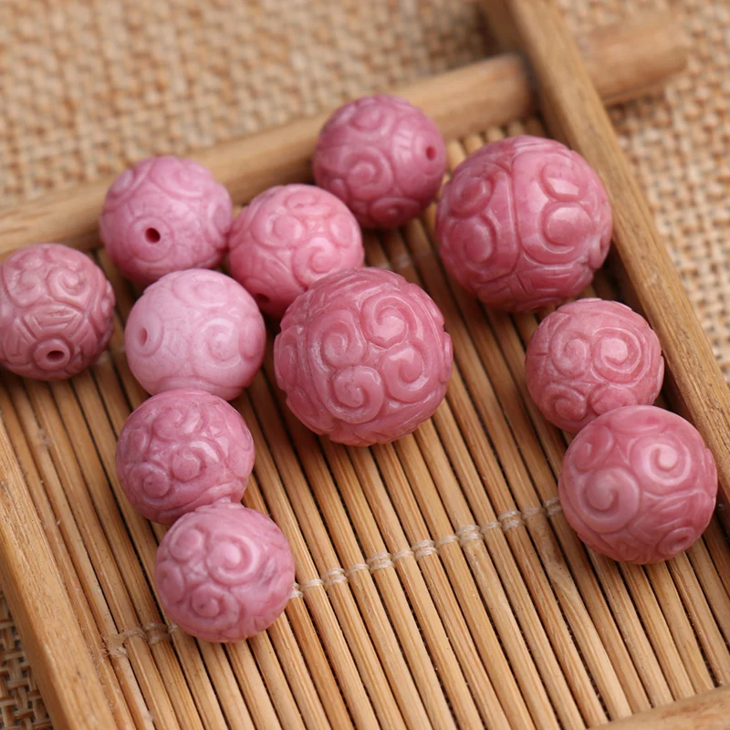 

Rhodochrosite round carved pink 10/12/14/16/18mm for DIY jewelry making loose beadsFPPJ wholesale nature gemstone