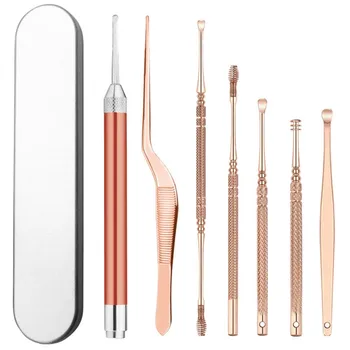 

7 Pcs Ear Spoons Set Stainless Steel LED Light Earplug Spoons Ear Cleaning Tools with Storage Box Health Beauty Tools Set