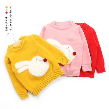 

Rabbit Pattern Baby Girls Sweater Toddler Kids Thick Cardigan O Collar Solid Color Long Sleeves Infant Autumn Pullover Outfit