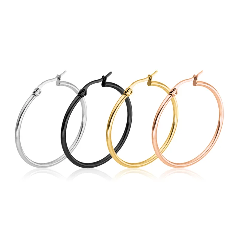 CHUKUI Stainless Steel Jewelry Women Round Hoop Earrings Gold Hoops Metal Hoop Earing Oorbellen Gold (4)