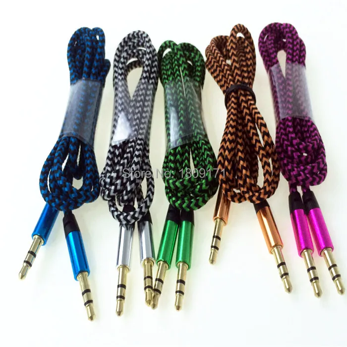 Top 500pcs/lot 1m Nylon Braided Aux audio cable for iphone 4 5 6 for ipod mp3 for samsung htc 3