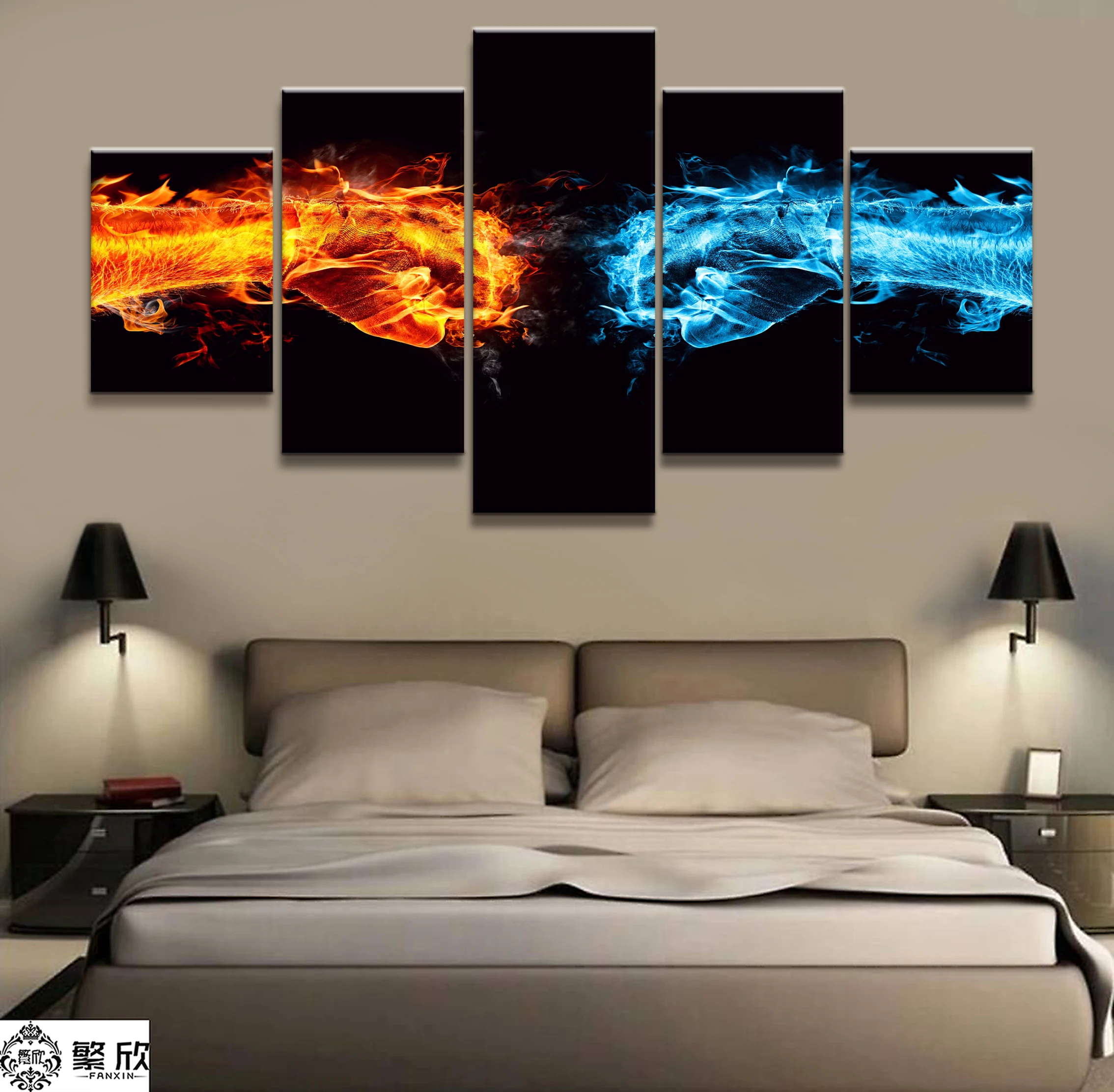 

Wall Art Poster Painting Modular Pictures For Living Room Decorative Pictures Canvas Printed 5 Panel Ice Flame Boxing