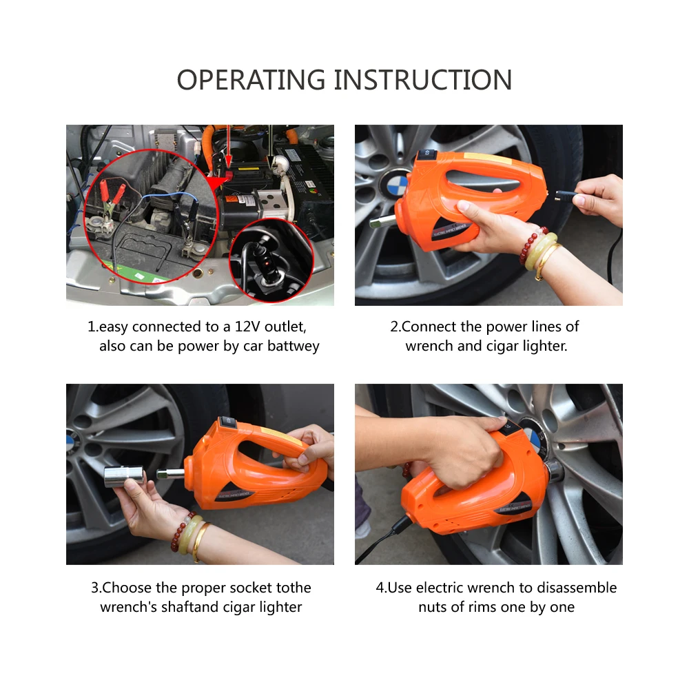 Car Impact Wrench Socket Wrench Cordless Electric 12V  (6)