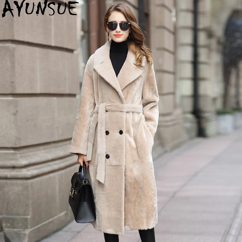 

AYUNSUE Luxury Real Wool Fur Coat Female Natural Full Pelt 2019 Winter Jacket Women Sheep Shearling Fur Jacket Long Coats MY3660