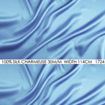 

CISULI SILK CHARMEUSE SATIN 114cm width 30momme/100% Pure Silk Fabric/Wedding Dress Sewing Fabric Suppliers Sky Blue NO 1724