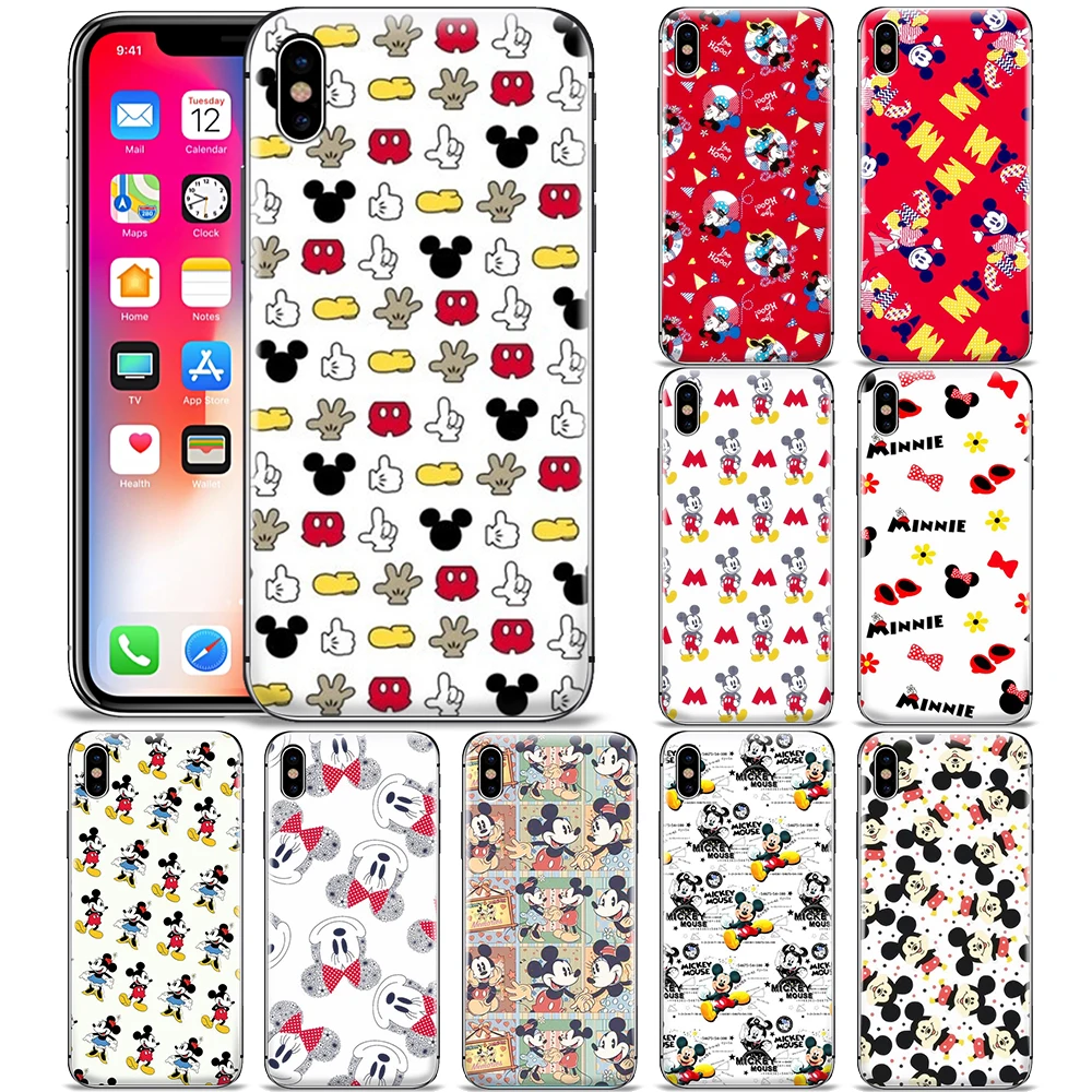 

Cartoon Mickey Mouse Tiled Pattern Cute Phone TPU Case Back Cover For Samsung Galaxy S8 S9 On5 G550 iPhone 6 7 8 Plus XS XR MAX