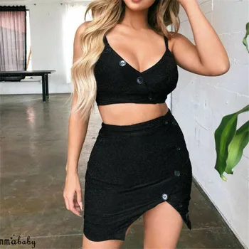 

U.s. Women 2 Piece Bodycon Paillette Crop Top Split Rock Set Key Dress Party Club