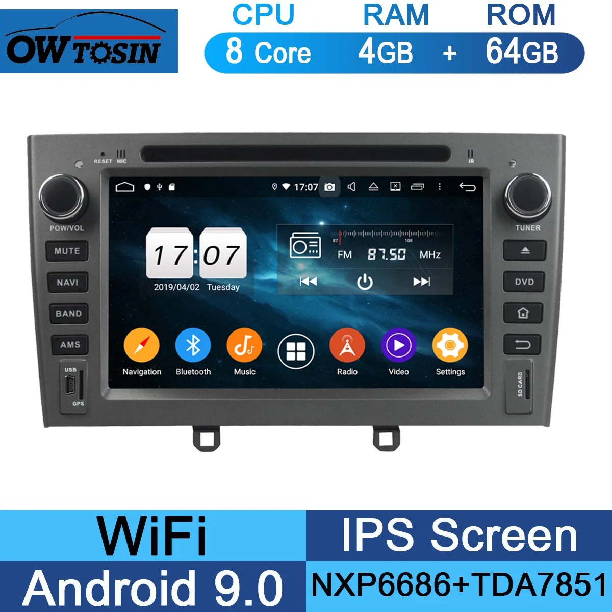 " ips Octa 8 Core 4G 64G Android9.0 автомобильный dvd-плеер для peugeot 408 308 308SW 2007-2011 DSP радио gps Parrot BT Adas мультимедиа - Цвет: 64G