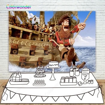 

Photography Background Wooden Pirate Ship with Crew 7x5ft Pirate Captain with Red Clothes Backdrop for Kids Birthday Decoration