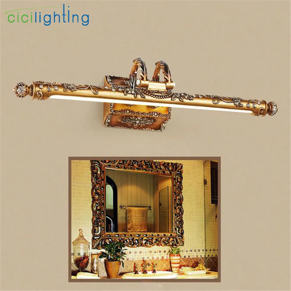 

220V - 240V 7W 54cm European resin LED mirror lights retro bathroom Kitchen cabinet waterproof anti-fog lamps lighting banheiro