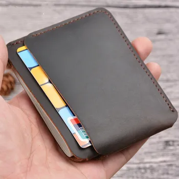 

Crazy Horse Real Cowhide Genuine Leather Creative Retro Casual Slim Portable Front Pocket Wallet Business Credit Card Holder