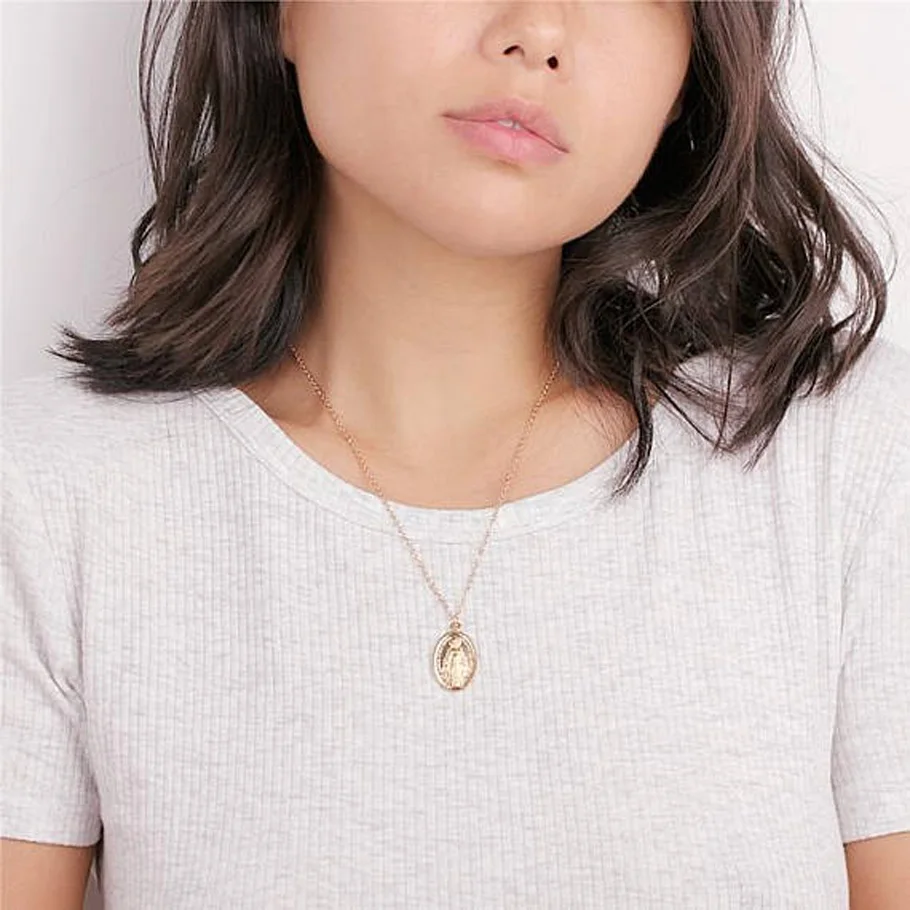 

2018 New Fashion Gold Virgin Mary Oval Pendant Necklace - Religi Women Charm Jewelry for Gifts L123
