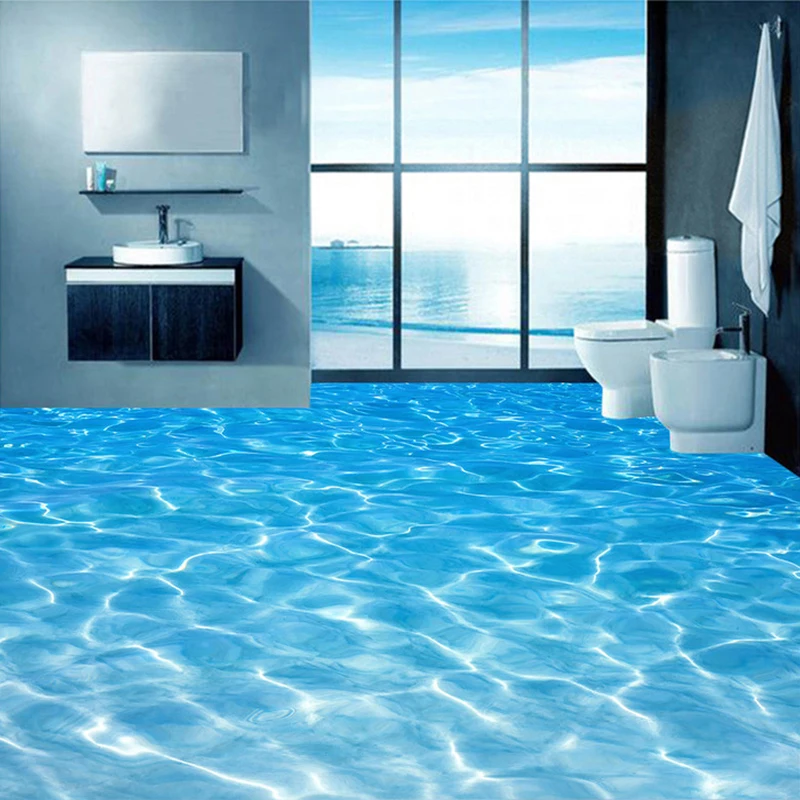 Пользовательские 3D напольные фрески обои морская вода поверхность гофрированная фото обои ПВХ водонепроницаемая напольная наклейка для ванной виниловая настенная бумага