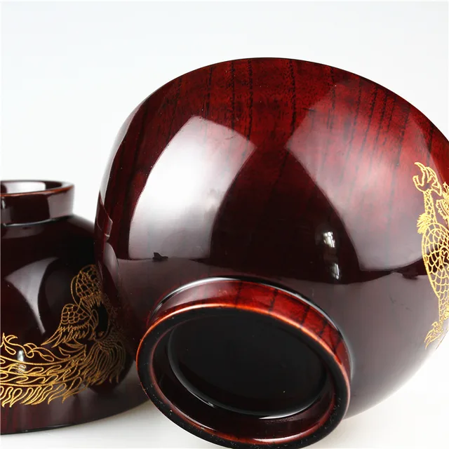 Natural Jujube Wooden bowl soup rice Noodles bowls Kids lunch box kitchen tableware Dragon and Phoenix Wooden Bowl 4