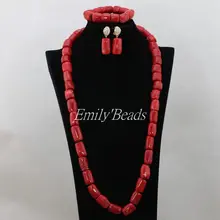 Бусины из натурального коралла Цепочки и ожерелья комплект Нефритового изделия Красный свадьба в Африканском нигерийском стиле индийские свадебные украшения набор CJ481