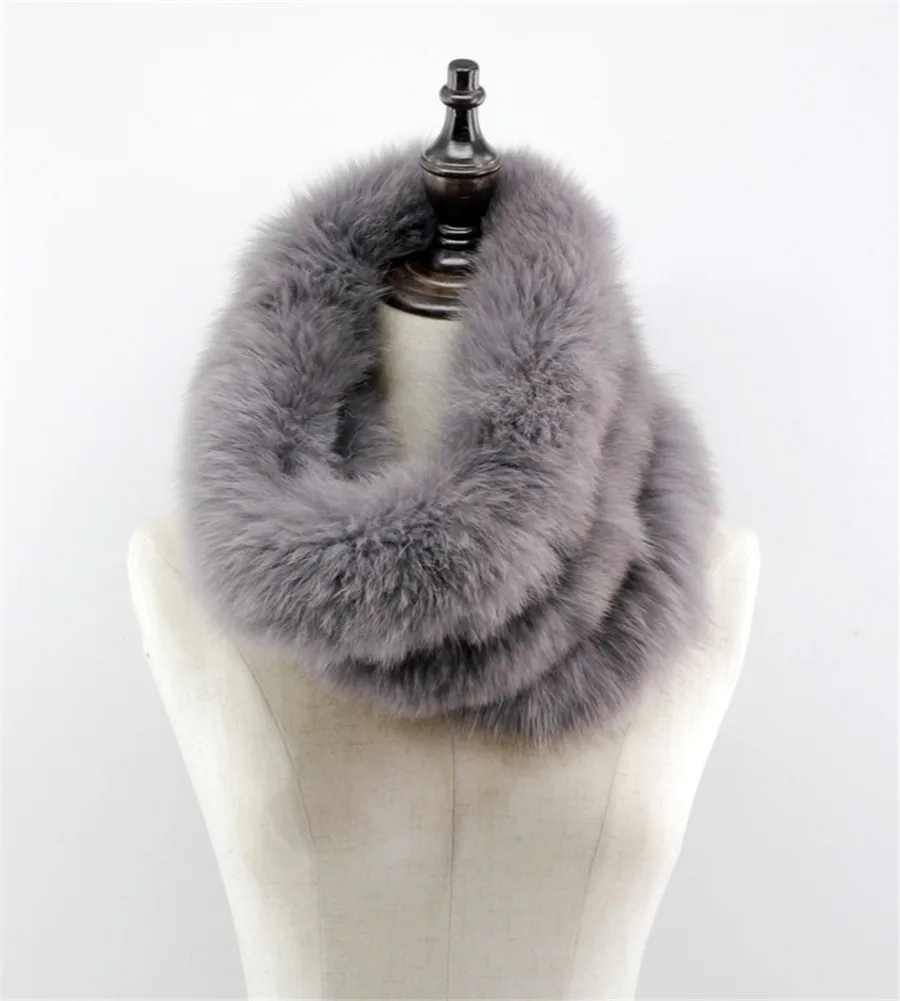 Женские Модные реального из натурального меха серебристой лисы, снуд шею воротник-хомут бесконечный шарф