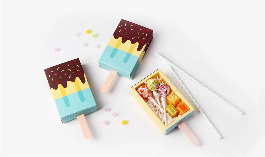 Подарочные коробки для дня рождения, 10 шт., коробки для развлечение для детского праздника, свадебные коробки для конфет с героями мультфильмов в форме мороженого, подарочная сумка