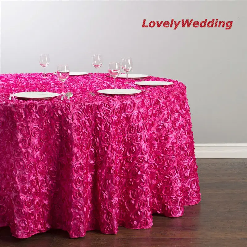 Diameter 94" luxurious round rose embroidery tableclothes/3D rosette