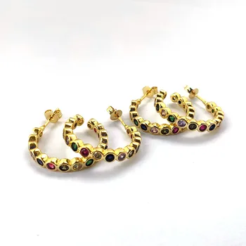 

5Pairs letters of C Colorful CZ circle shape earrings,rainbow Zirconia paved stud earring for Women Girl fashion jewelry ER841