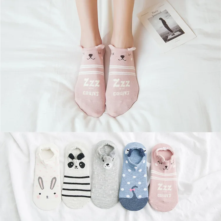 Летние женские носки в Корейском стиле, 5 пар/партия милые Мультяшные носки по щиколотку с изображением животных, котов, медведей, мышек невидимые носки забавная лодка, носки - Цвет: smt-95-8
