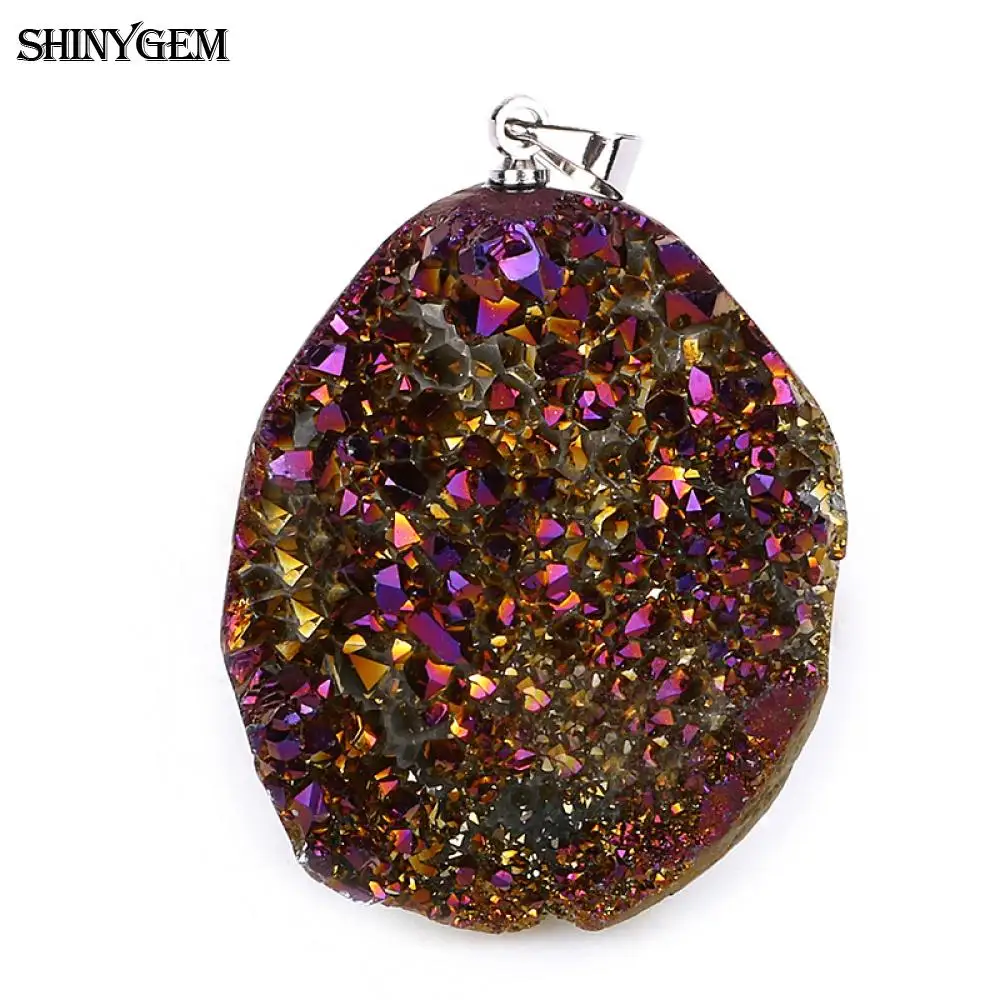 ShinyGem несимметричная Подвеска из натурального хрусталя, Модный Хрустальный Кулон Druzy, ручная работа, драгоценные камни, подвески из натурального камня для изготовления ювелирных изделий