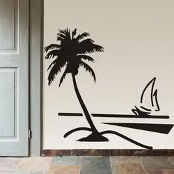 Кокосовой пальмы наклейки на стены виниловые Гавайи Стиль Наклейки на стену парусник Гостиная Домашний Декор Водонепроницаемый обои