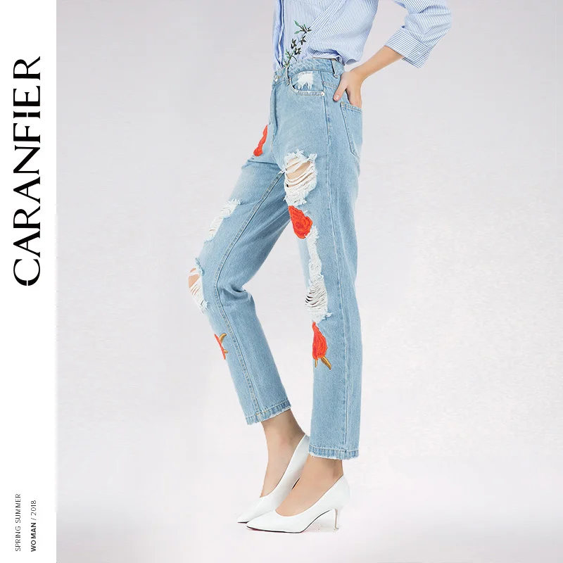 CARANFIER 2018 новые модные женские 3D сексуальные розы элегантные джинсы свободные