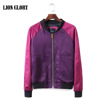 

2015 Autumn and Winter Jacket Jacket with Hurry Up, Brother Spell Color Slim Wild Fashion Lovers Coat Tide Purple Orange