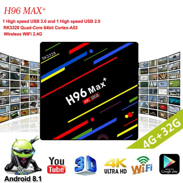 

H96 Max+ MaX Plus Smart TV Box RK3328 Quad Core 64bit Mali-450 GPU 4G/64G Android 8.1 2.4G/5.0GHz Wifi Set Top Box Family TV