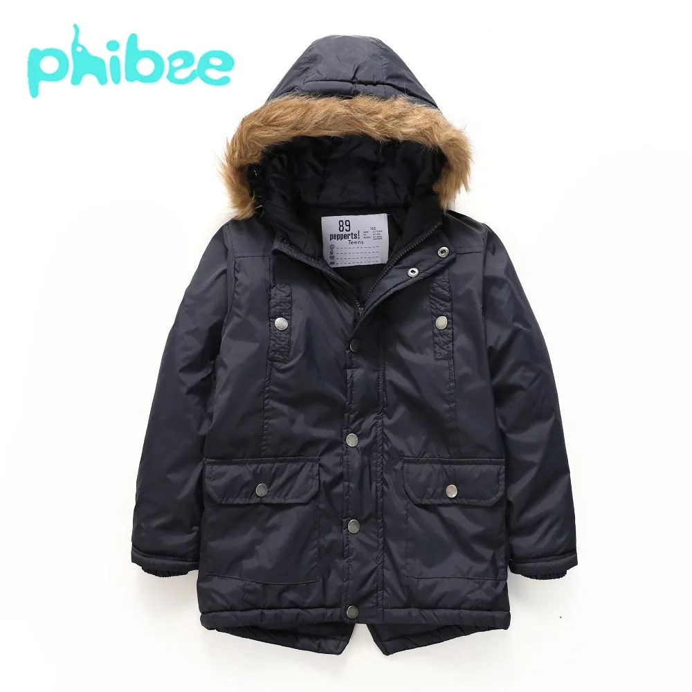 

Phibee Boys Parkas Spring Autumn Fall Casual Coat Zipper Button Hooded Jacket Solid Warm Fashion Children Clothing