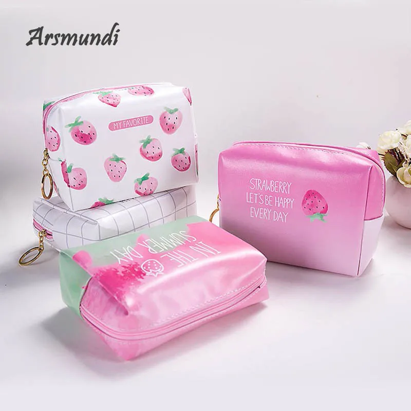 

Arsmundi Women Cosmetic Bag Creative Strawberry Makeup Bag Large Capacity Pink Storage Bag Portable Toilet Wash Bag for Travel