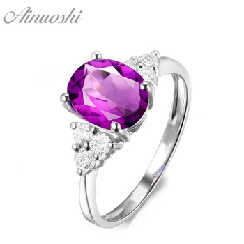 

AINUOSHI Natural Amethyst Geometric Ring Pure 925 Sterling Silver Ring 2ct Oval Cut Gemstone Engagement Women Ring Jewelry Gift