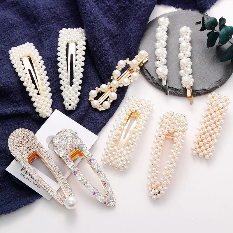 

2019 Full Pearls Hair Clips Women Girls Elegant Pearl Geometric Crystal Hairpins Headbands Barrettes Fashion Hair Accessories