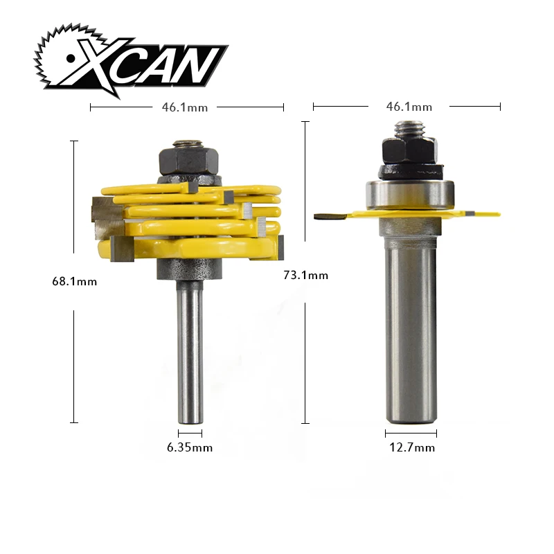 

XCAN 2pcs/set 1/2" 1/4" ShankT-Slot Router Bit Adjustable 3 Wing Slot Wood Cutter For Power Tool wood Milling Cutters