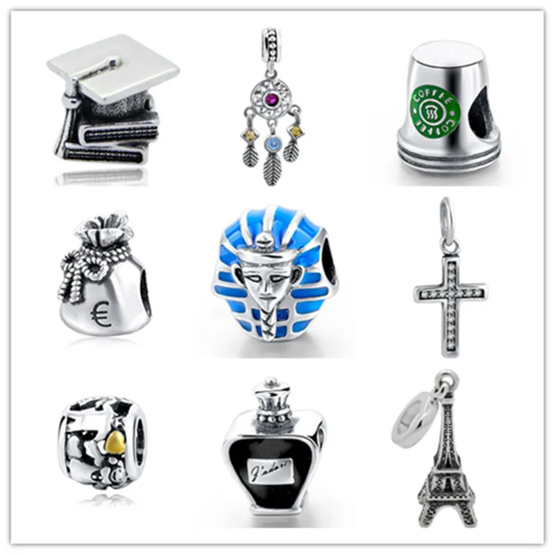 

SG 2017 New Genuine 925 Sterling Silver Eiffel Tower coffee cup Charm Bead Fit Original Pandora Bracelet DIY Jewelry Making Gift