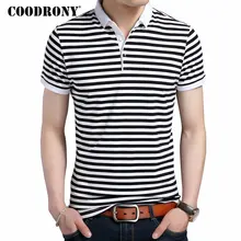 COODRONY летняя новая модная полосатая футболка с отложным воротником, футболка с коротким рукавом, Мужская футболка из чистого хлопка, Мужская футболка S7611