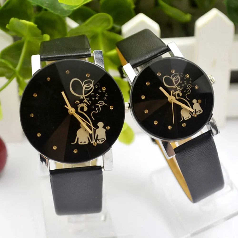 2 Pcs Hot Sales New  Student Couple Stylish Spire Glass Belt Quartz Watches men women lovers couple dress quartz wristwatch