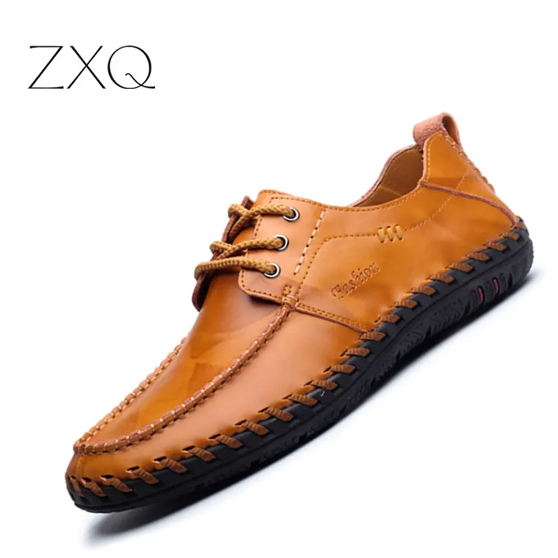 

ZXQ High Quality Men Oxford Shoes 2017 Casual Leather Men Shoes Lace Up Hand-Sewing Retro Men Leather Shoes Size 38-44