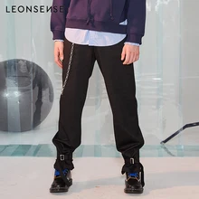 

LEONSENSE Designer Men's Clothing black Pants Designer Men's Thick Knitted Straight-Strapped Pins Trousers Spring/Summer Wear