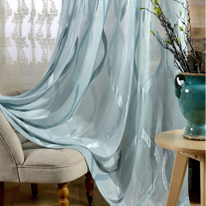 Cortinas de tul a rayas onduladas púrpura para sala de estar brillante revestimiento moderno flocado pura cortina dormitorio gasa ventana tratamientos