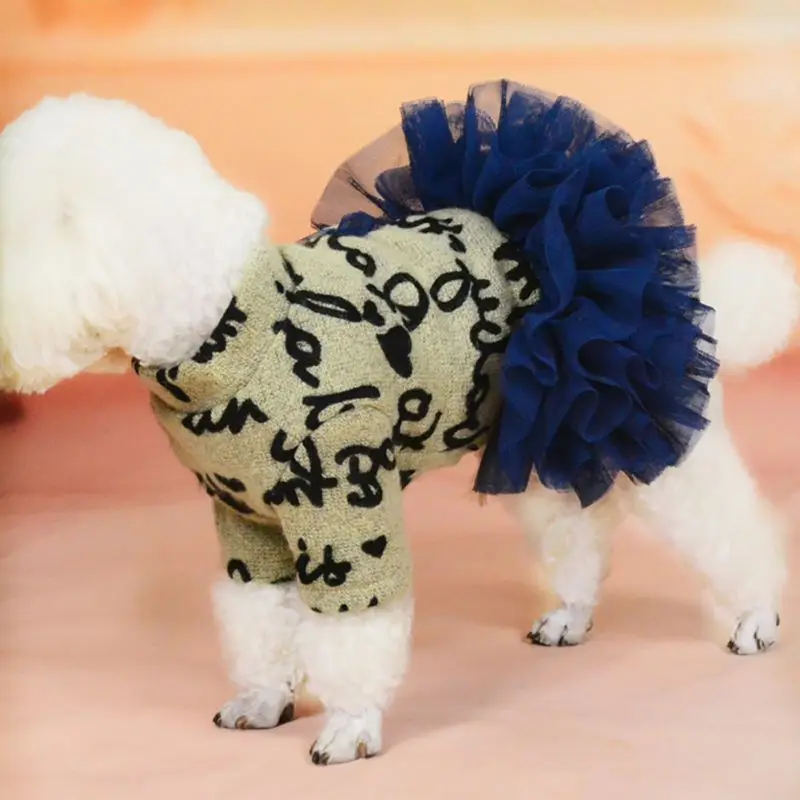 Милое кружевное Сетчатое платье-свитер с буквенным принтом для собак, розовое платье для домашних животных, свадебные платья для собак, юбка