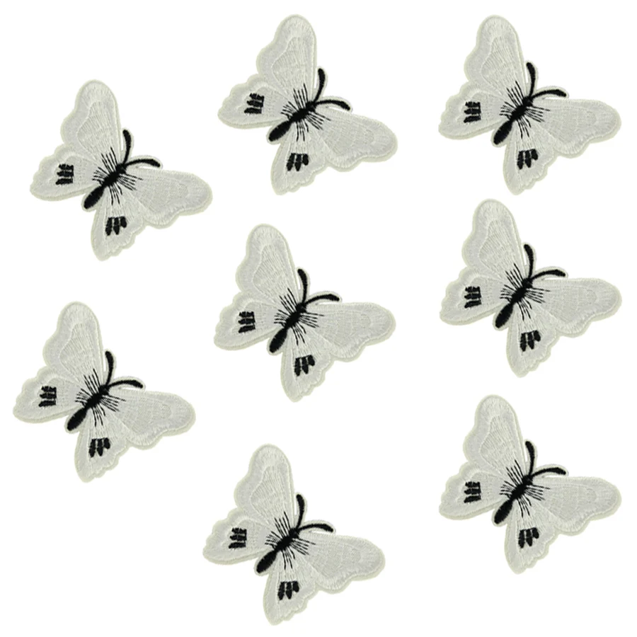 

10Pcs 7.3cmx5.2cm White Butterfly Patches Iron On Or Sew Fabric Sticker for Clothes Badge Patch Embroidered Appliques DIY