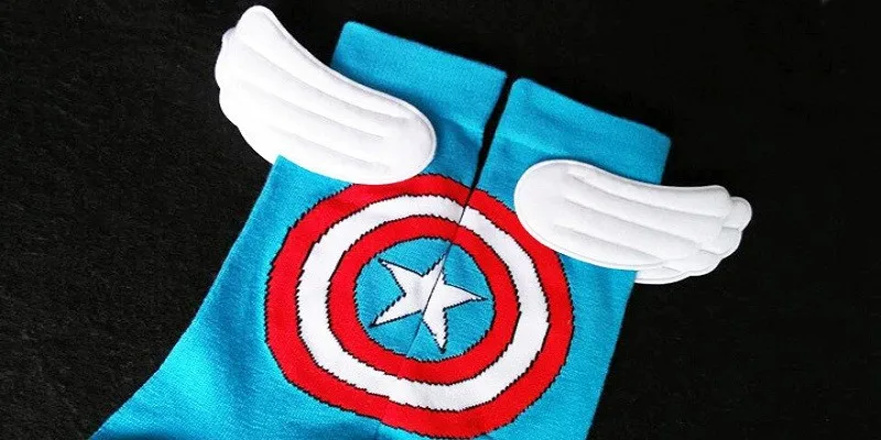 Настоящие хлопковые Стандартные носки повседневные Новые ручной работы крылья Капитан Америка пара Движение носки
