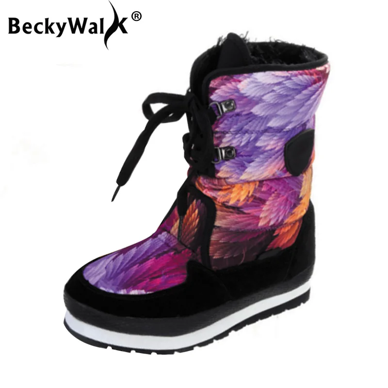 BeckyWalk/бренд Женские снегоступы зимние сапоги на шнуровке Водонепроницаемый